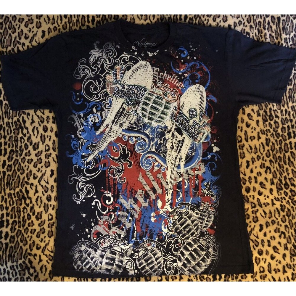 Valenti Graphic Tee All Over Print Shirt Front And Back Size L Black